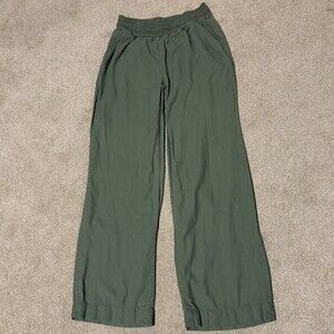 Briggs Womens Wide Leg Linen Parachute Pants Green Elastic Waist Boho, Sz S